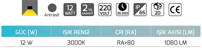 Goya Gy 6219 12 Watt Ledli Duvar Aplik